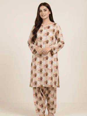 Olive Green Dori Printed Lawn 2-Piece Suit by Essa Mussa Collection.