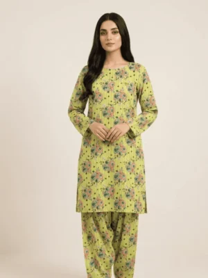 Charcoal Teal Dori Printed Lawn with Black Floral Patterns - Essa Mussa Collection