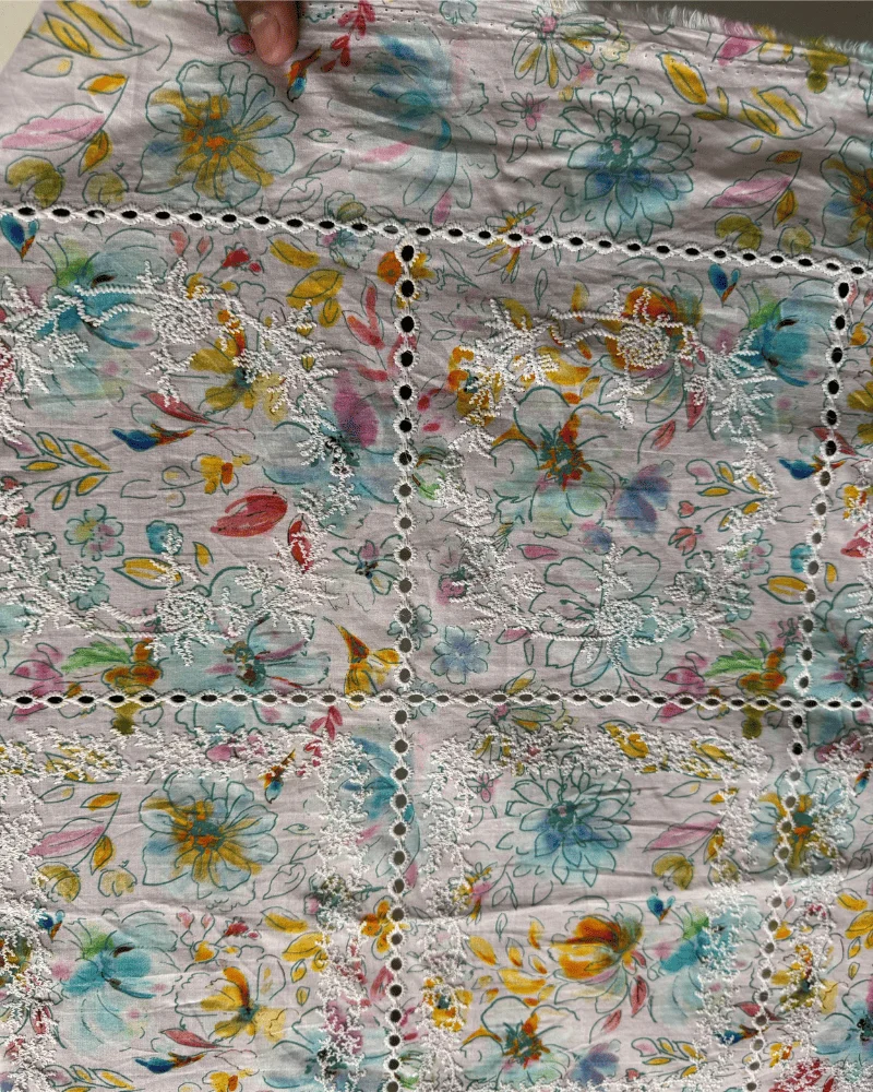 Off-White Multi-Color Floral Chicken Kari Lawn - Essa Mussa Collection