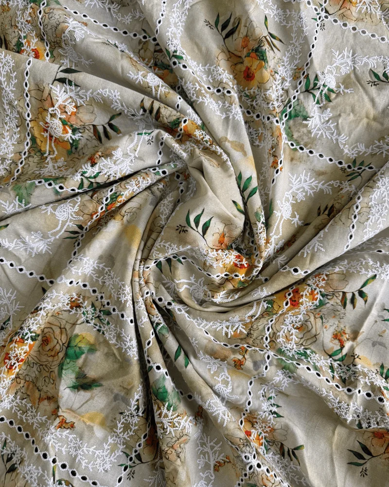 Tea Green Floral Chicken Kari Lawn - Essa Mussa Collection