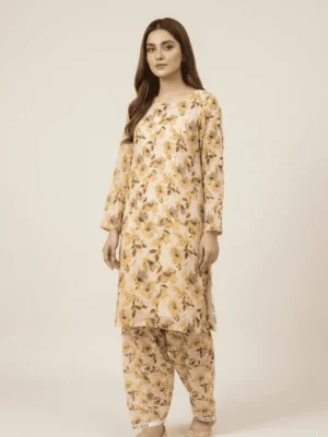 Mustard Gold Dori Printed Lawn 2-Piece Suit by Essa Mussa Collection