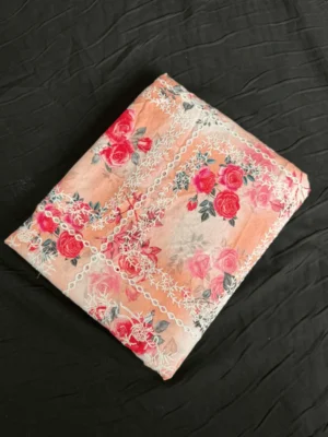 Peach Floral Chicken Kari Lawn 2-Piece Suit - Essa Mussa Collection